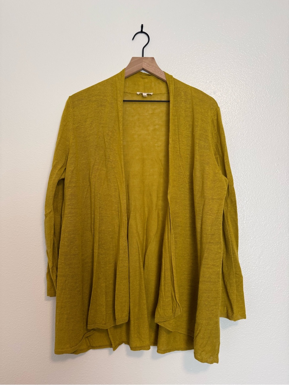 Eileen Fisher - Linen Open Front Goldenrod Yellow Sweater Cardigan - Large - Picture 2 of 14
